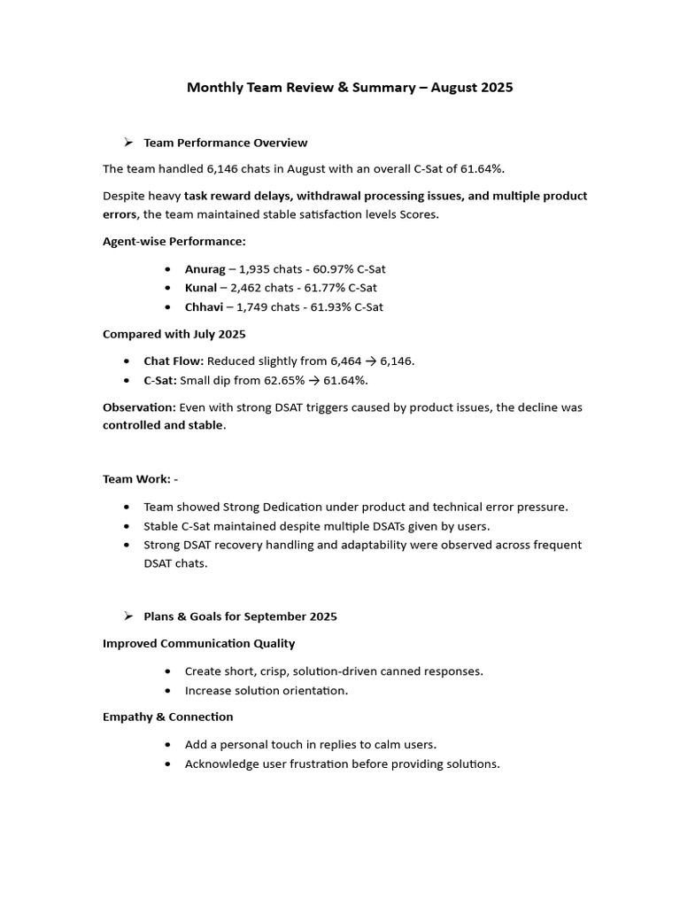 August 2025 Team Performance Review | PDF | Communication | Social ...