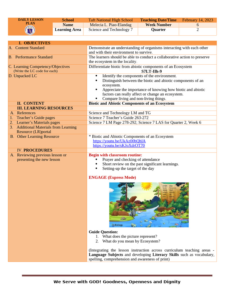 Biotic and Abiotic Ecosystem Lesson Plan | PDF | Ecosystem | Learning