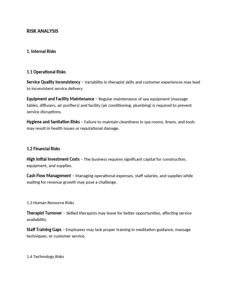 Comprehensive Risk Analysis for Spas | PDF | Risk | Recession
