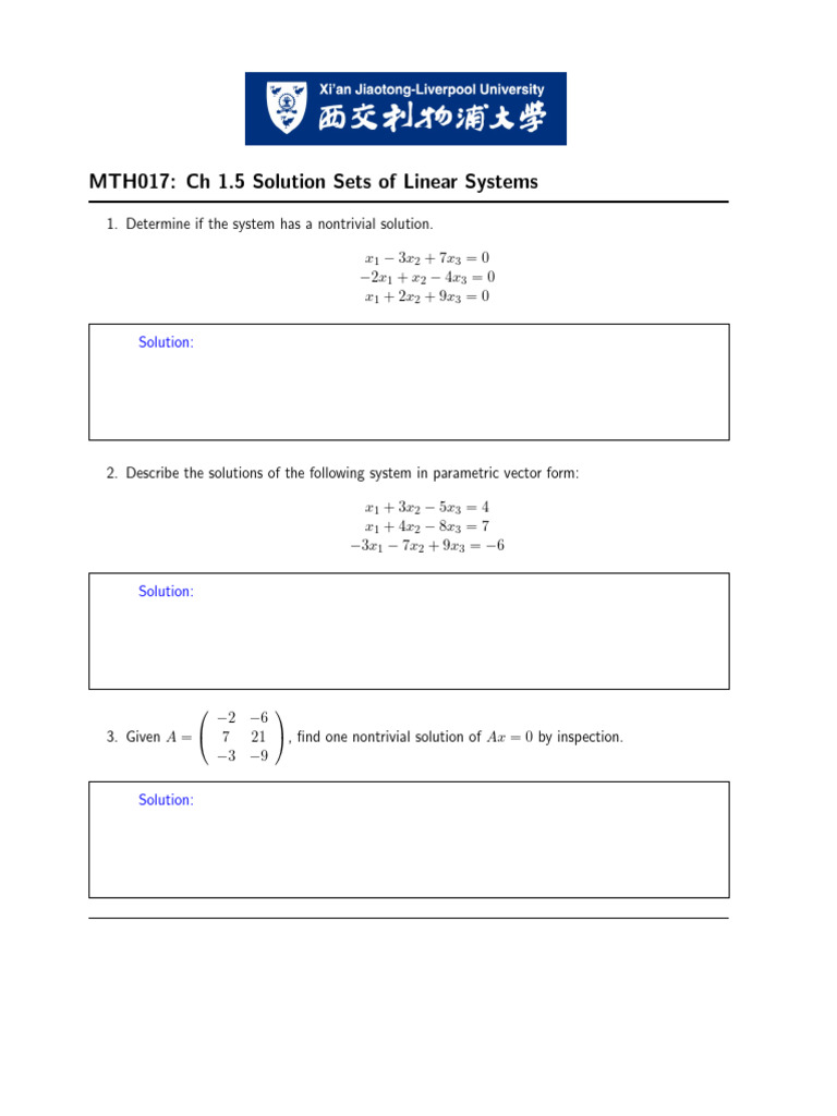 Linear Systems Solution Sets Explained | PDF