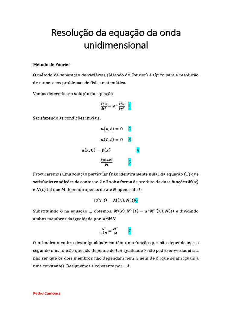 Resolução Da Equação Da Onda Unidimensional | PDF | Equações ...