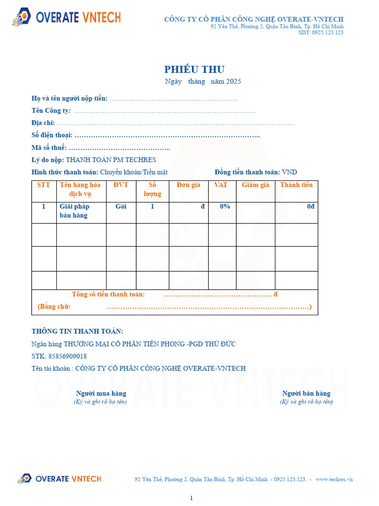 Phiếu Thu TECHRES | PDF