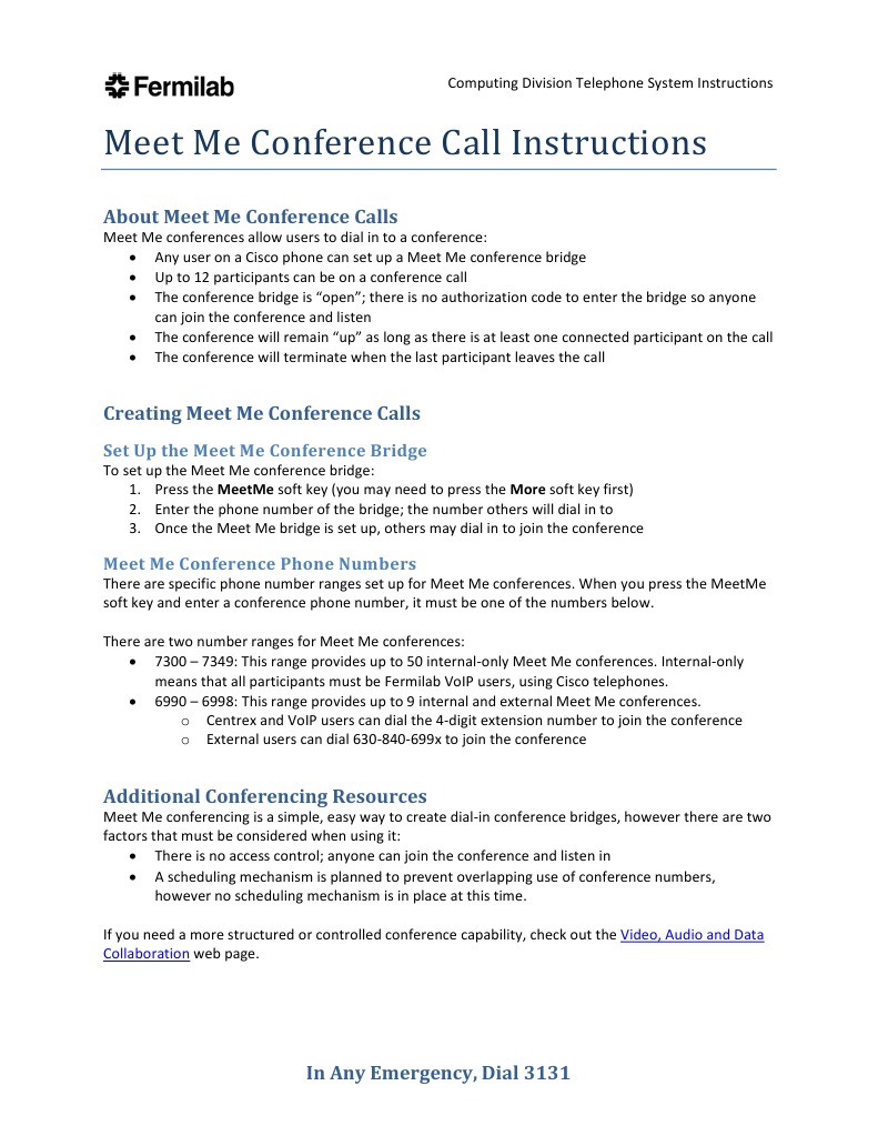 Fnal Voip Meet Me | PDF
