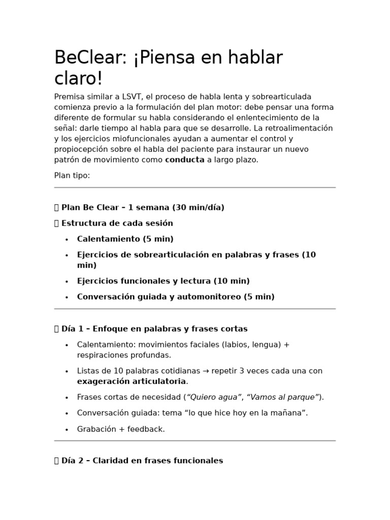 Plan BeClear: Mejora tu claridad al hablar | PDF