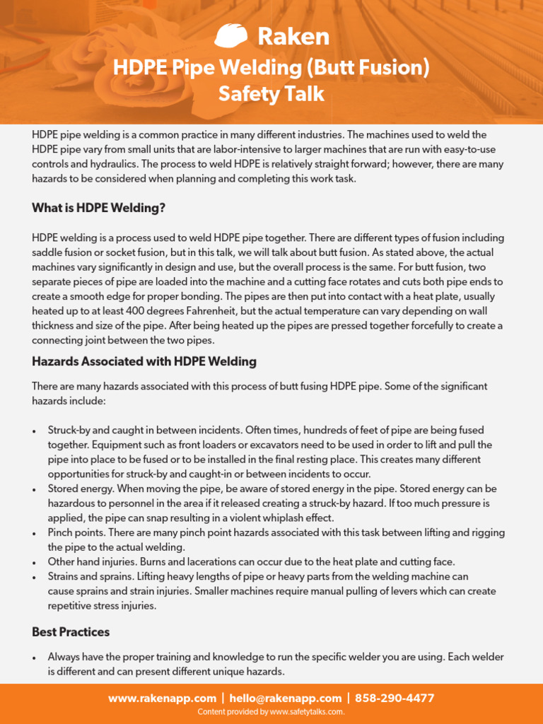 HDPE Pipe Welding Safety Guidelines | PDF | Pipe (Fluid Conveyance ...