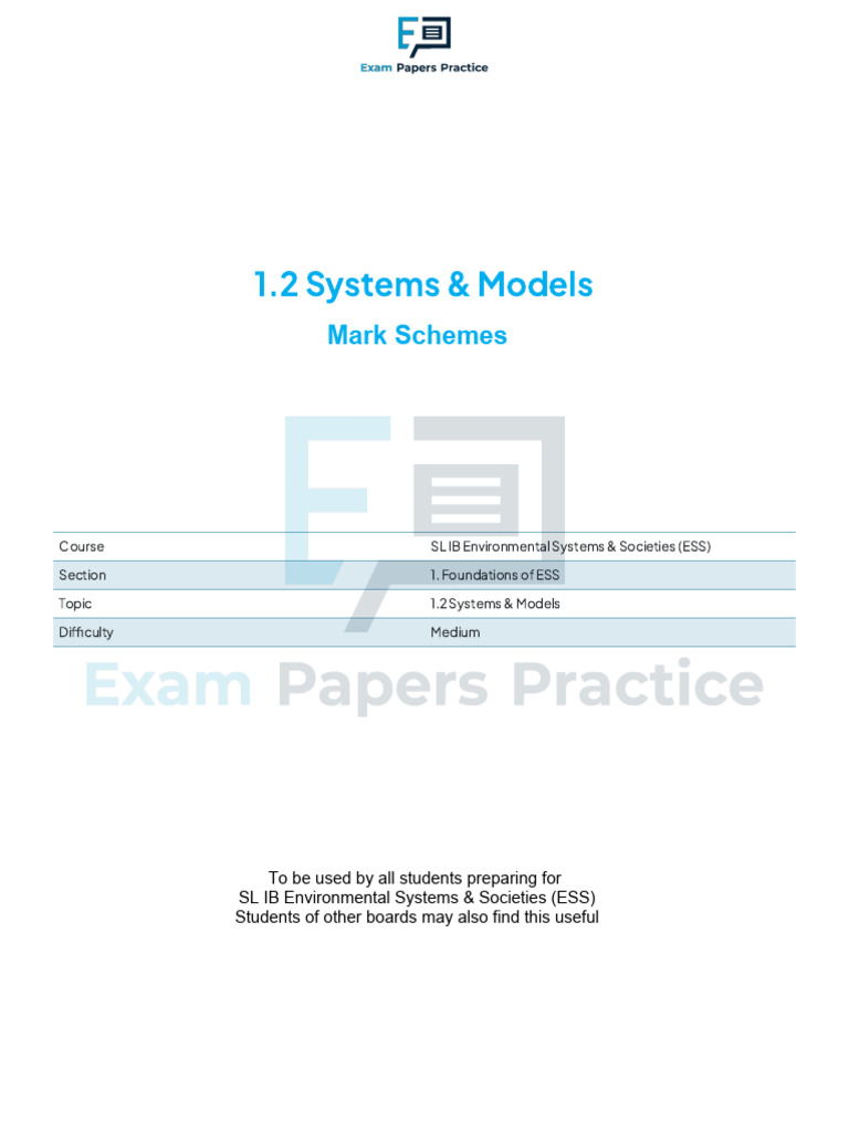1.2 Systems Models Mark Schemes | PDF