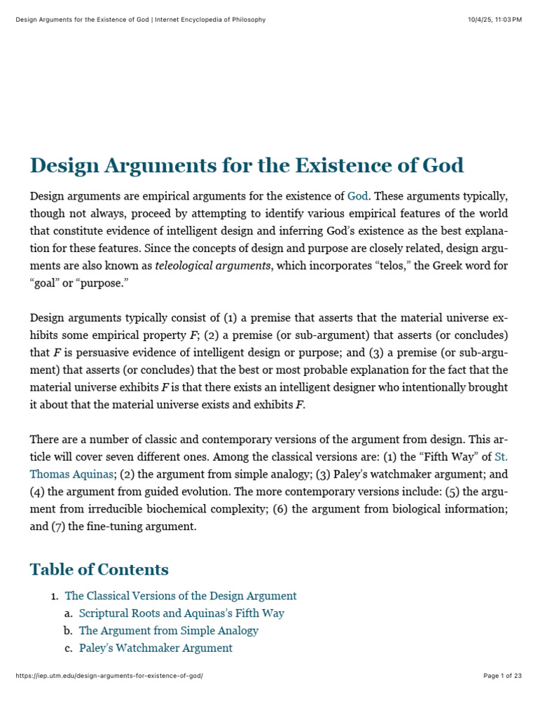 Design Arguments For The Existence of God Internet Encyclopedia of ...