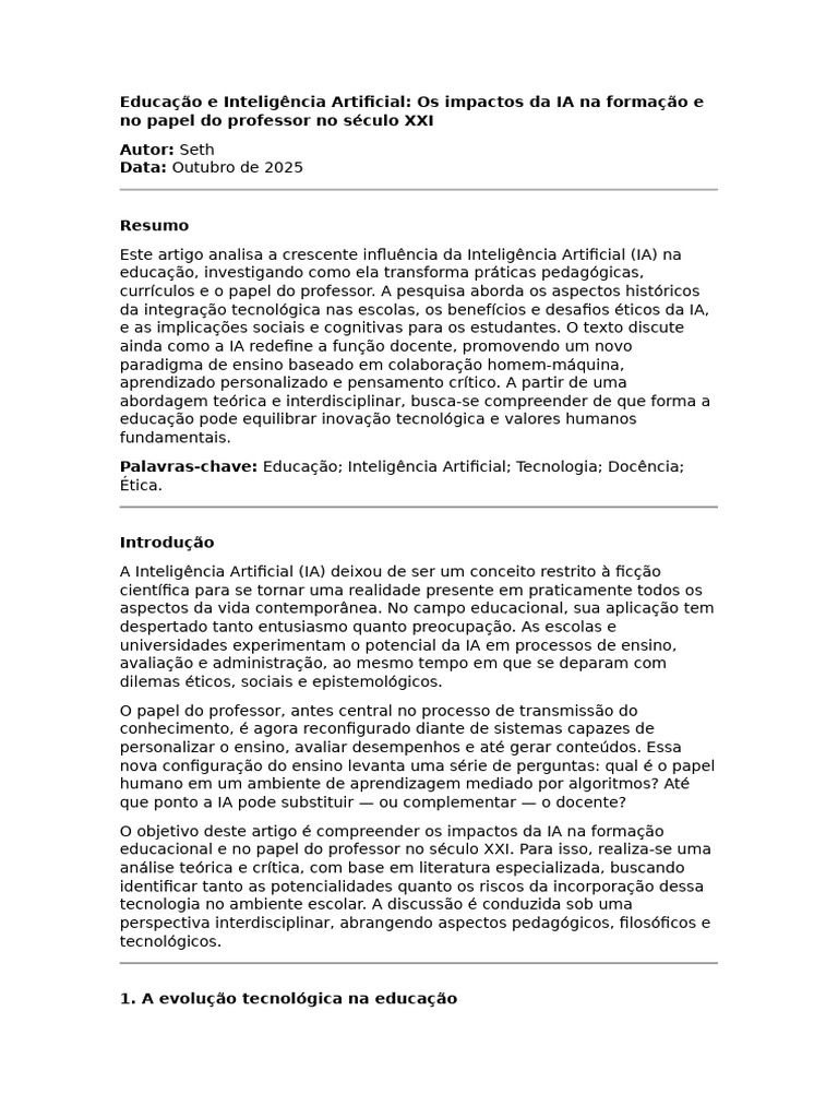 Impactos da IA na Educação e Docência | PDF | Inteligência artificial ...