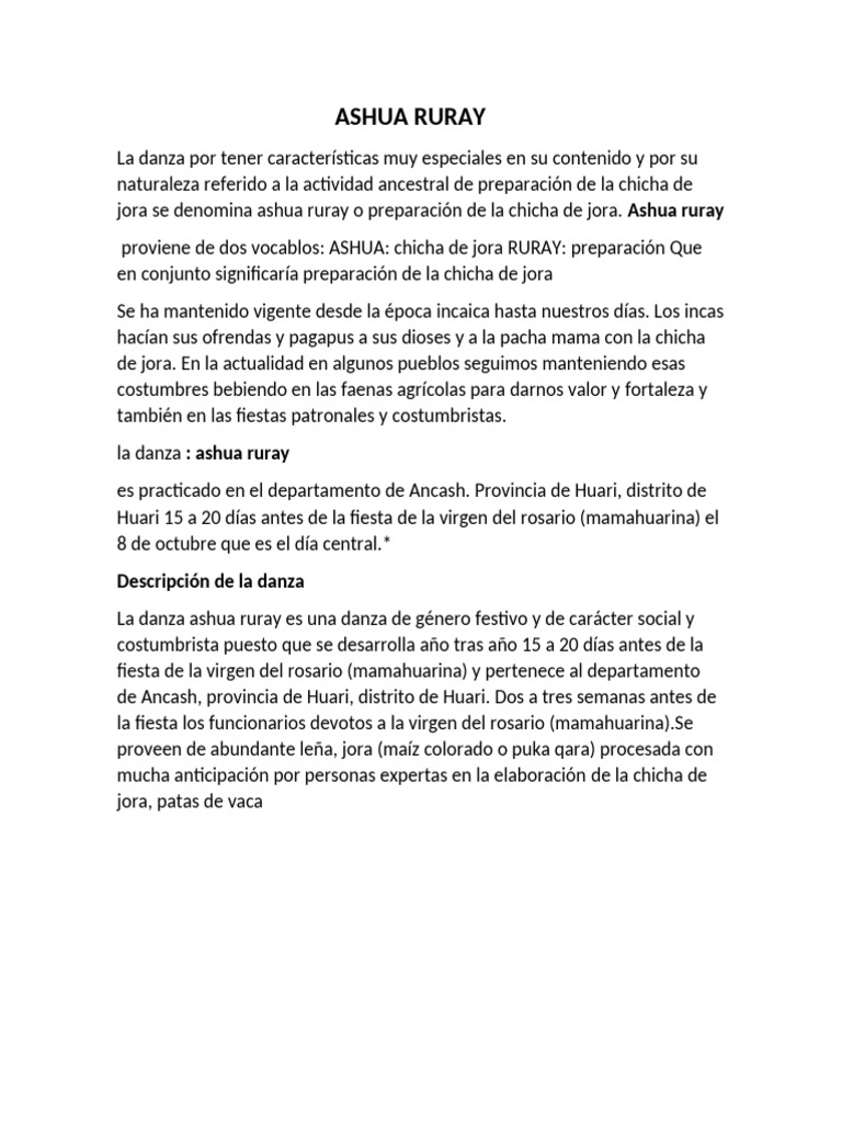 Danza Ashua Ruray: Preparación de Chicha | PDF