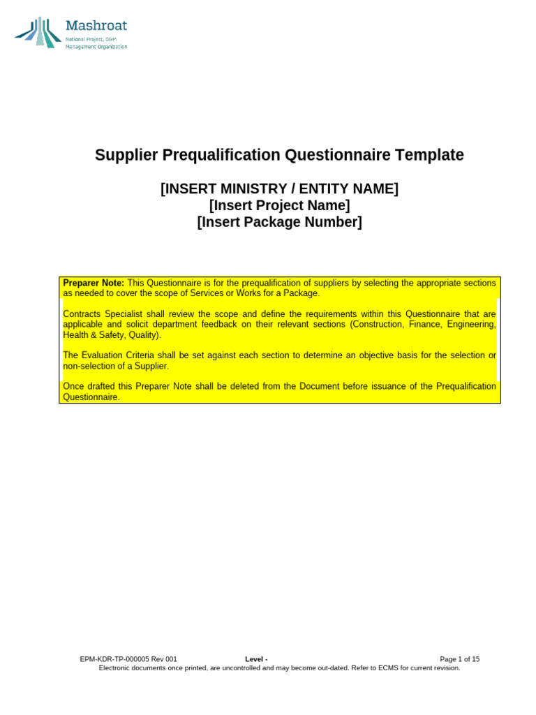 Supplier Prequalification Questionnaire Template | PDF | Welding ...