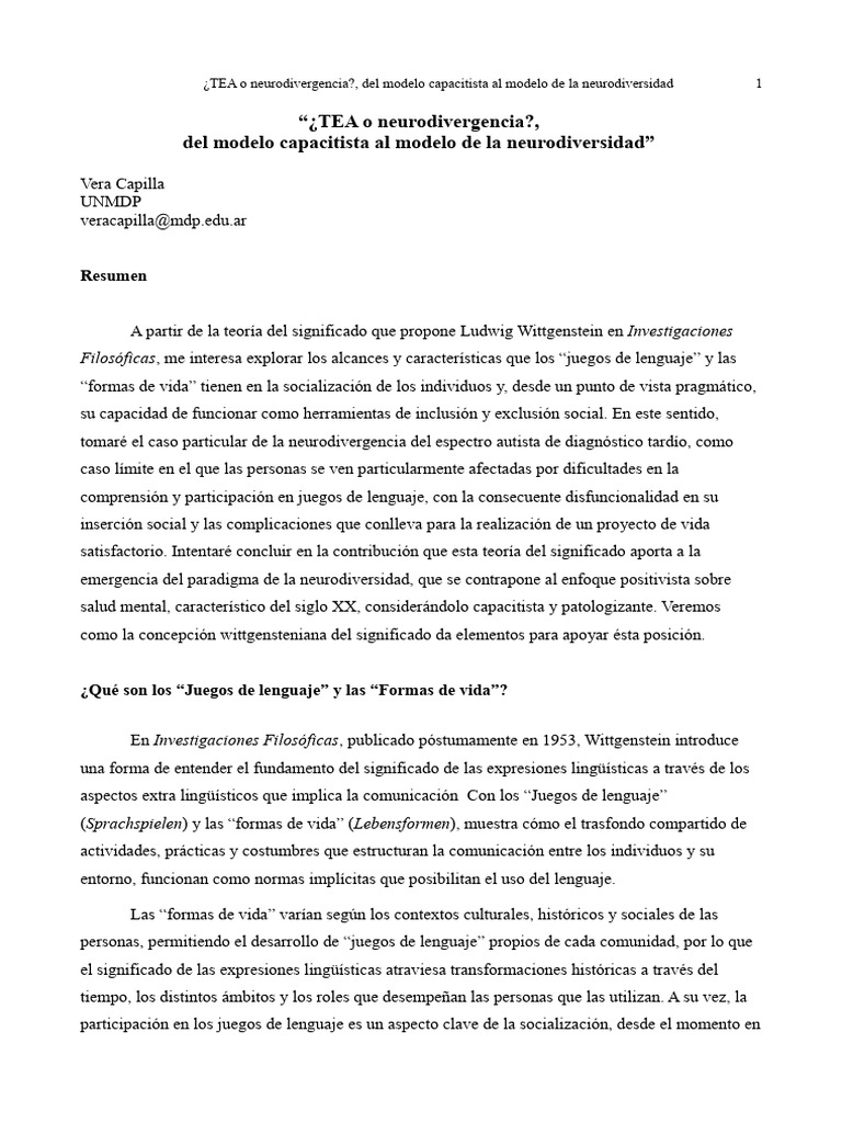 CAPILLA, VERA, TEA o Neurodivergencia, Del Modelo Capacitista Al Modelo ...