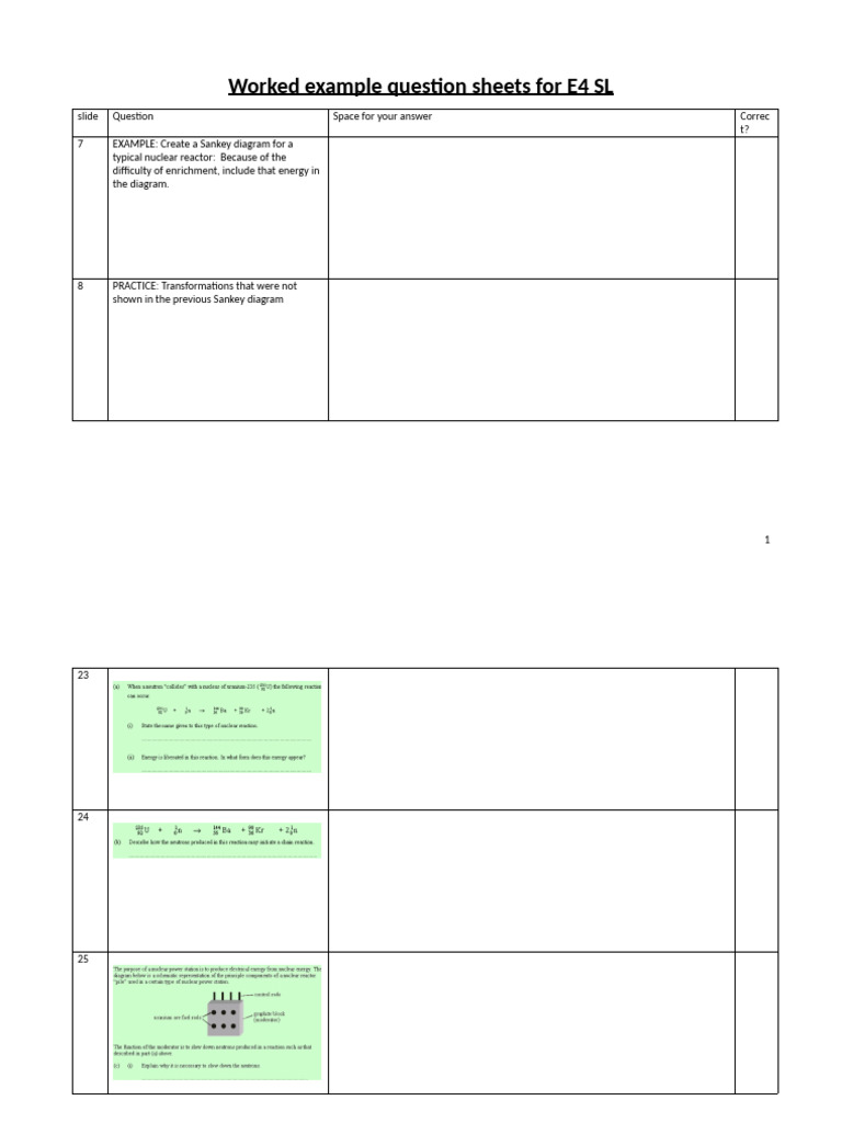 Worked Example Question Sheets For E4 SL | PDF