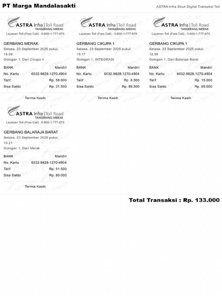 ASTRA Infra Struk Digital Transaksi Toll - 20251010172722 | PDF