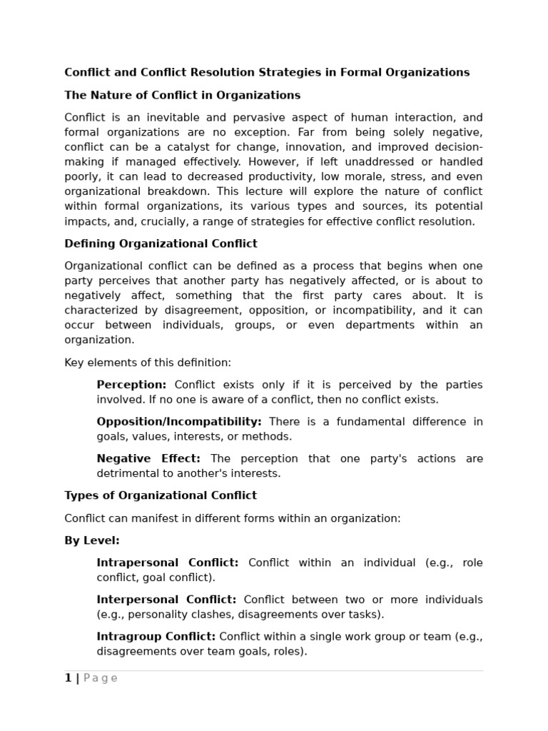 Conflict Resolution in Organizations | PDF | Conflict (Process ...