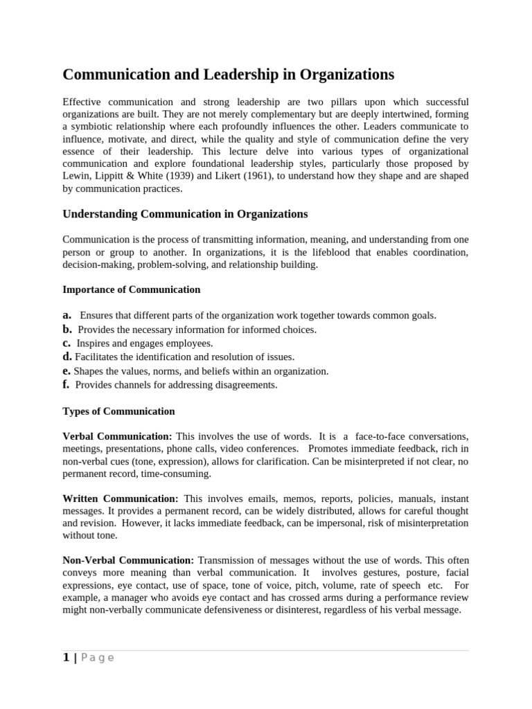 Communication and Leadership in Organizations | PDF | Leadership ...