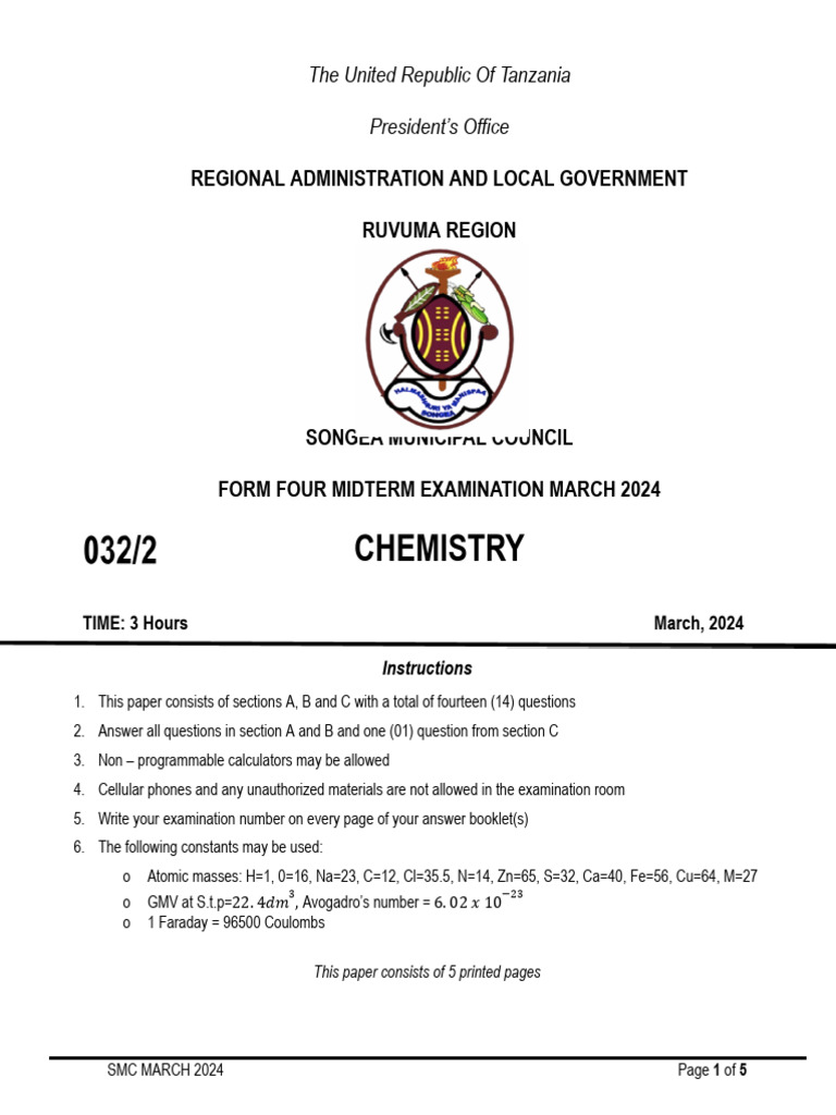 f4 Chemistry March 2024 | PDF | Chemical Reactions | Hydroxide