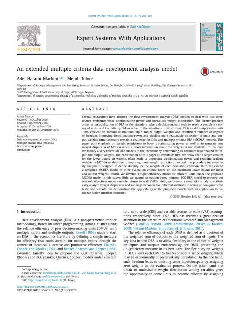 An Extended Multiple Criteria Data Envelopment Analysis Model | PDF ...