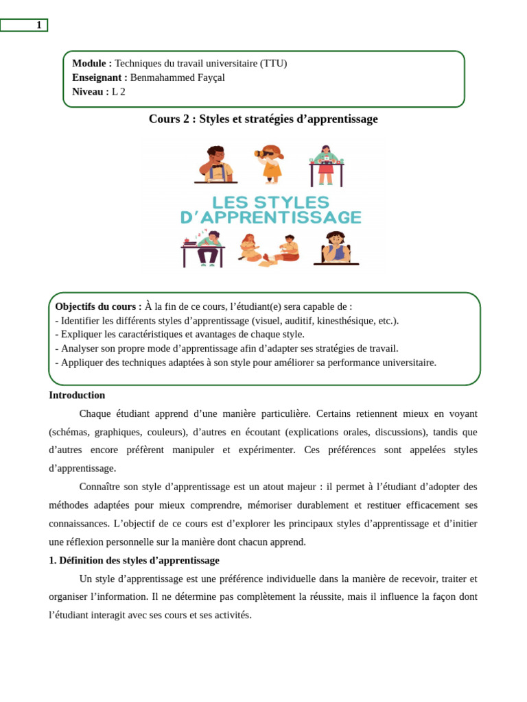 Styles d'apprentissage : Guide pratique | PDF | Apprentissage | Styles ...