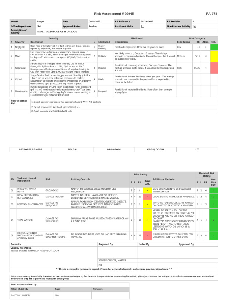 Vessel Risk Assessment for Transit Activities | PDF | Risk | Ships