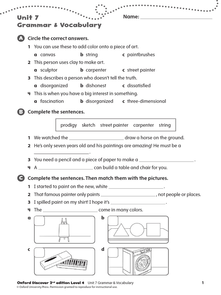 OD2e L4 Grammar and Vocab WS Unit 7 | PDF | Paintings | Plastic Arts