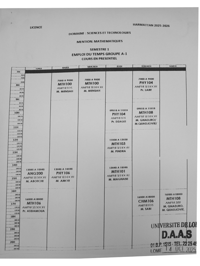 Emploi Du Temps Parcours Math s1s3s5 PDF — free download