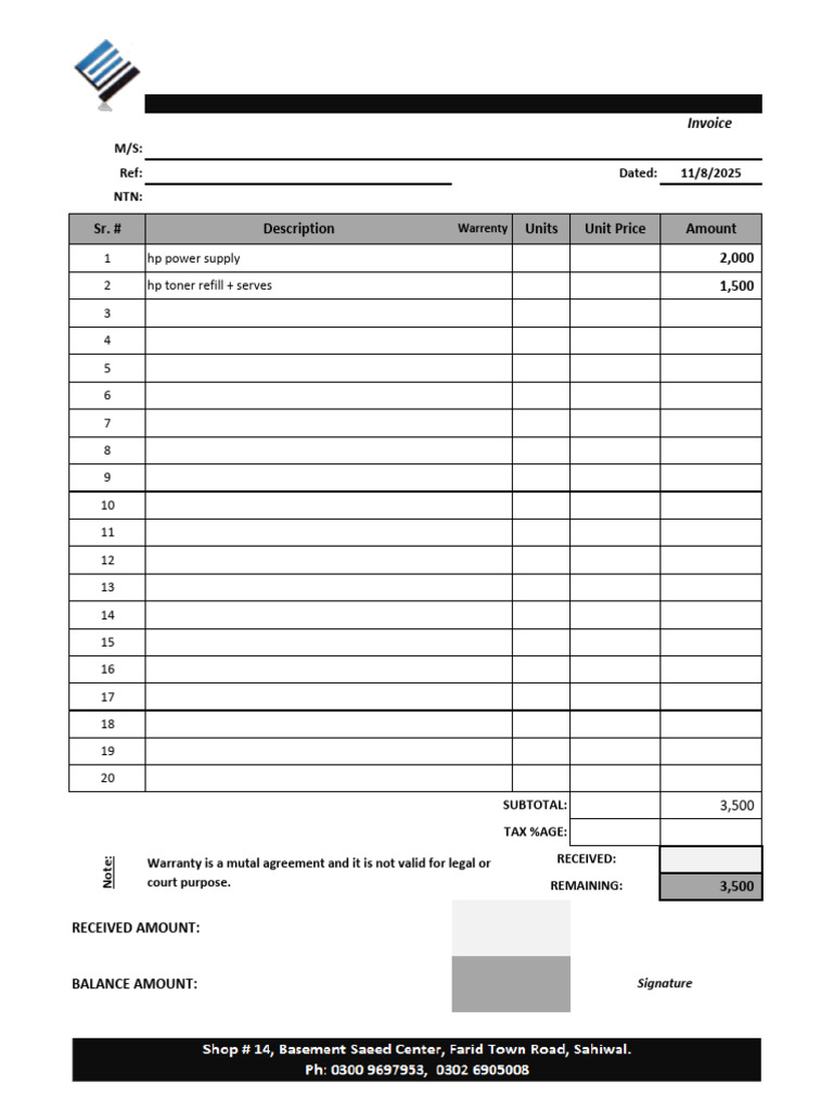 Invoice for Hardware and Services | PDF