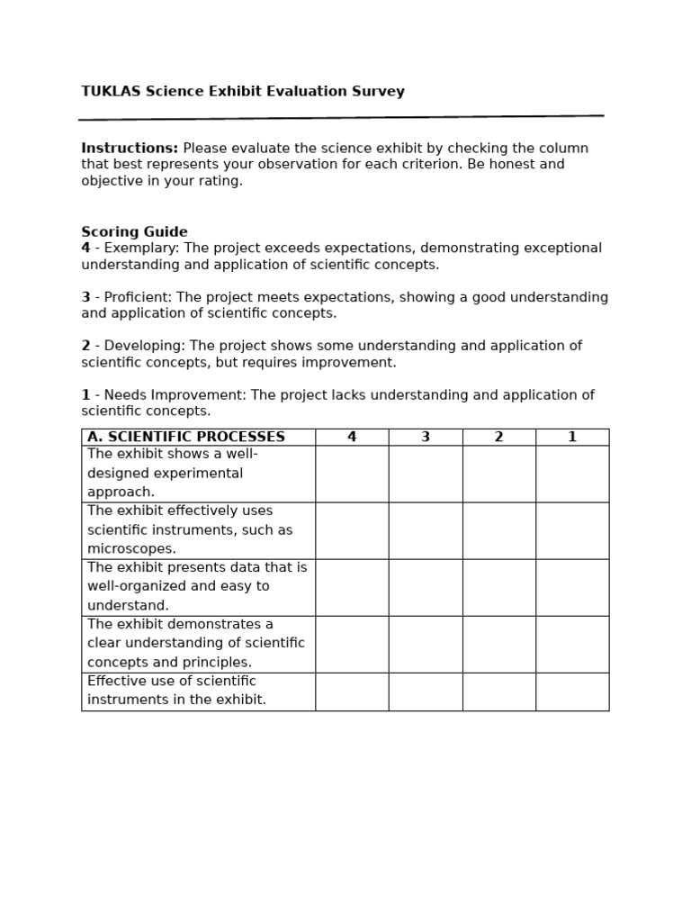 TUKLAS Science Exhibit Evaluation Form | PDF | Science | Concept