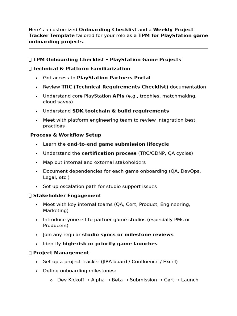 TPM Onboarding Checklist | PDF | Computing | Software Engineering