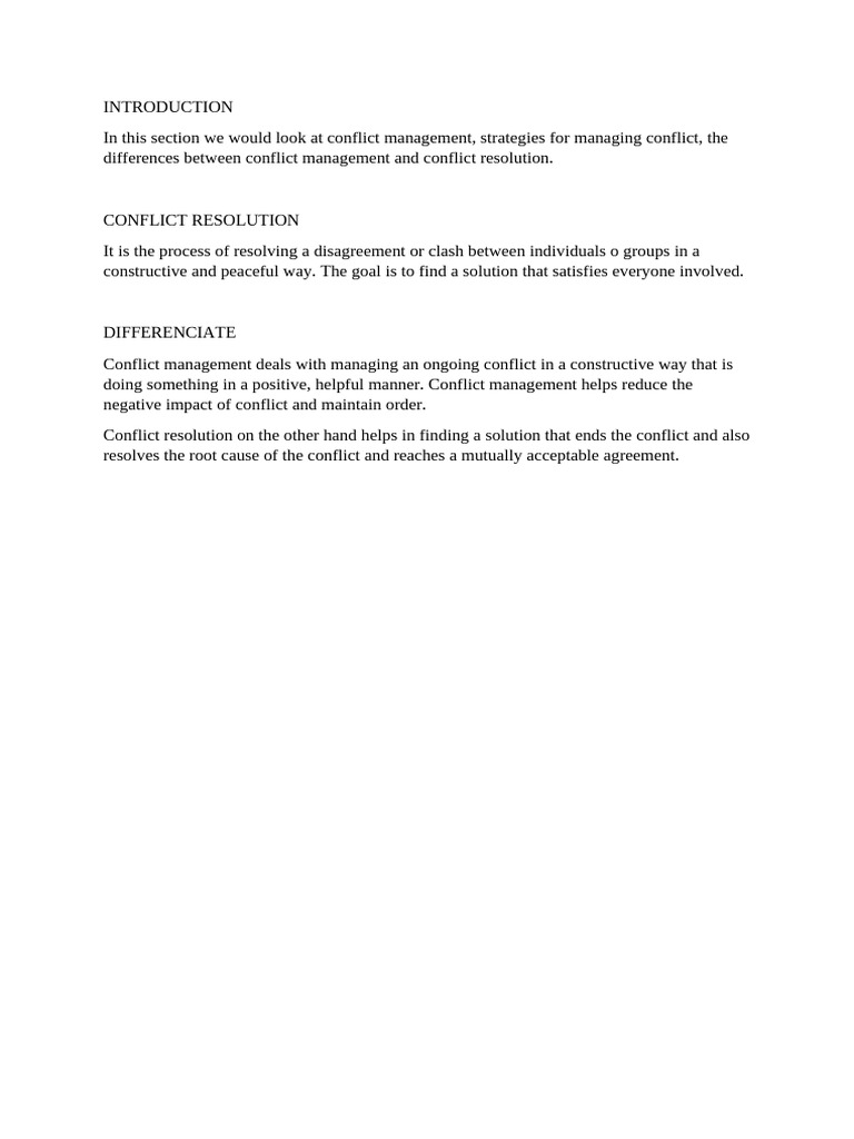 Conflict Management vs. Resolution Explained | PDF