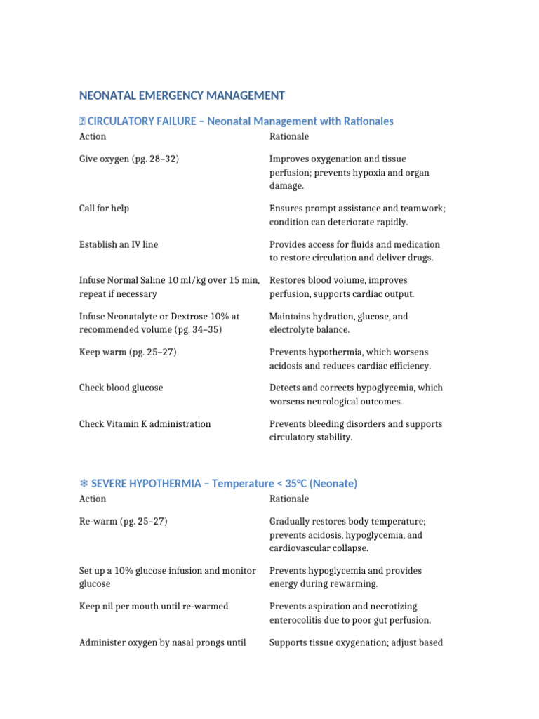 Neonatal Emergency Management Guide | PDF | Shock (Circulatory ...