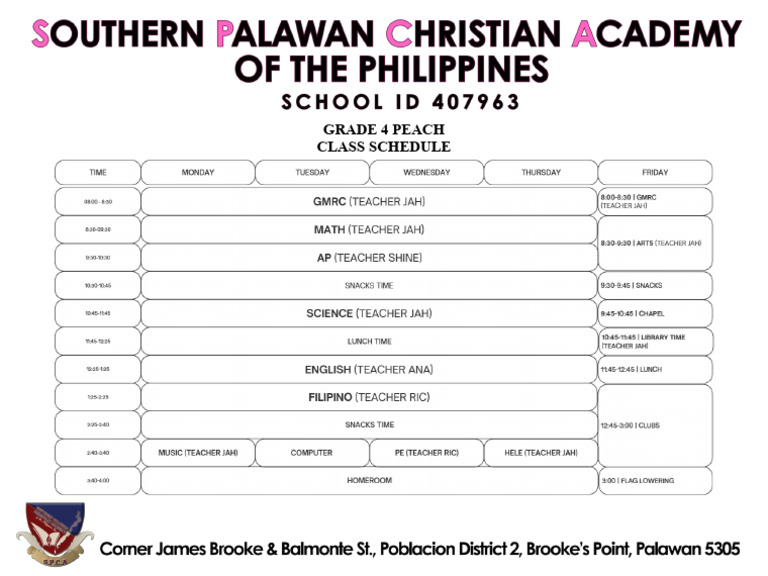 Class Schedule Grade 4 Peach | PDF
