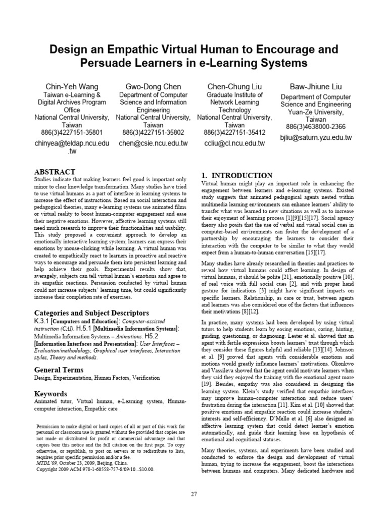 Design An Empathic Virtual Human To Encourage and Persuade Learners in ...