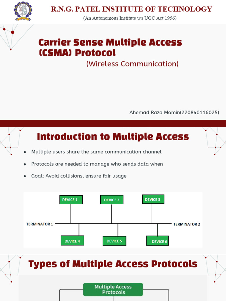 CSMA Protocols in Wireless Communication | PDF | Electronics ...