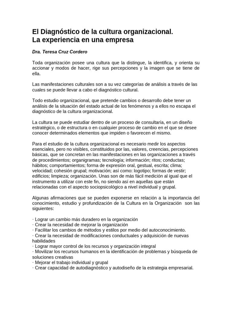 Diagnóstico de la Cultura Organizacional | PDF | Business | Cultura ...