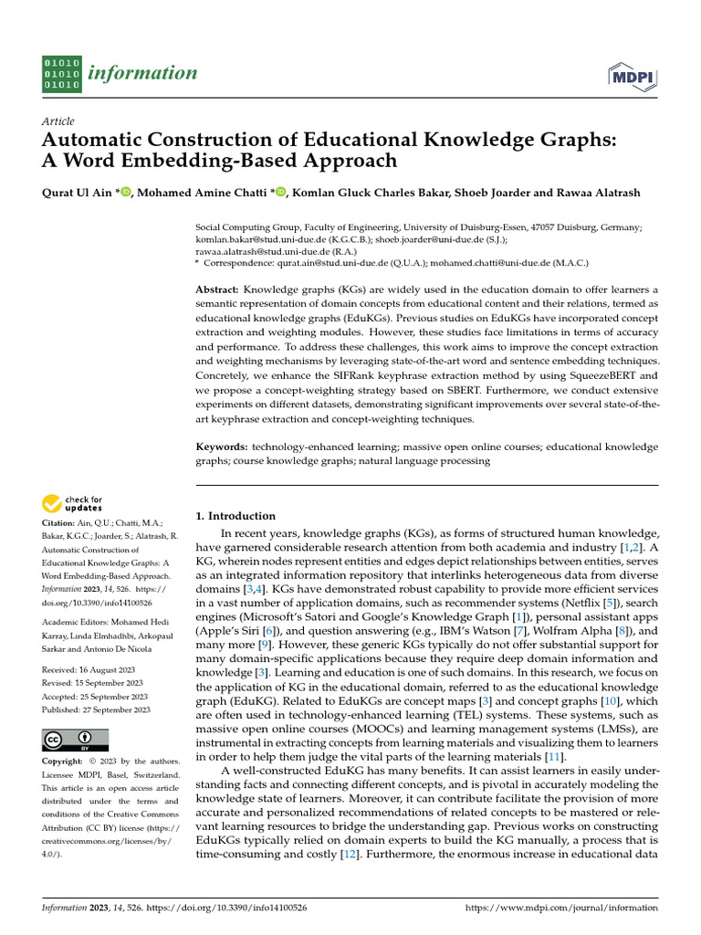 Automatic Construction of Educational Knowledge Graphs A Word Embedding ...