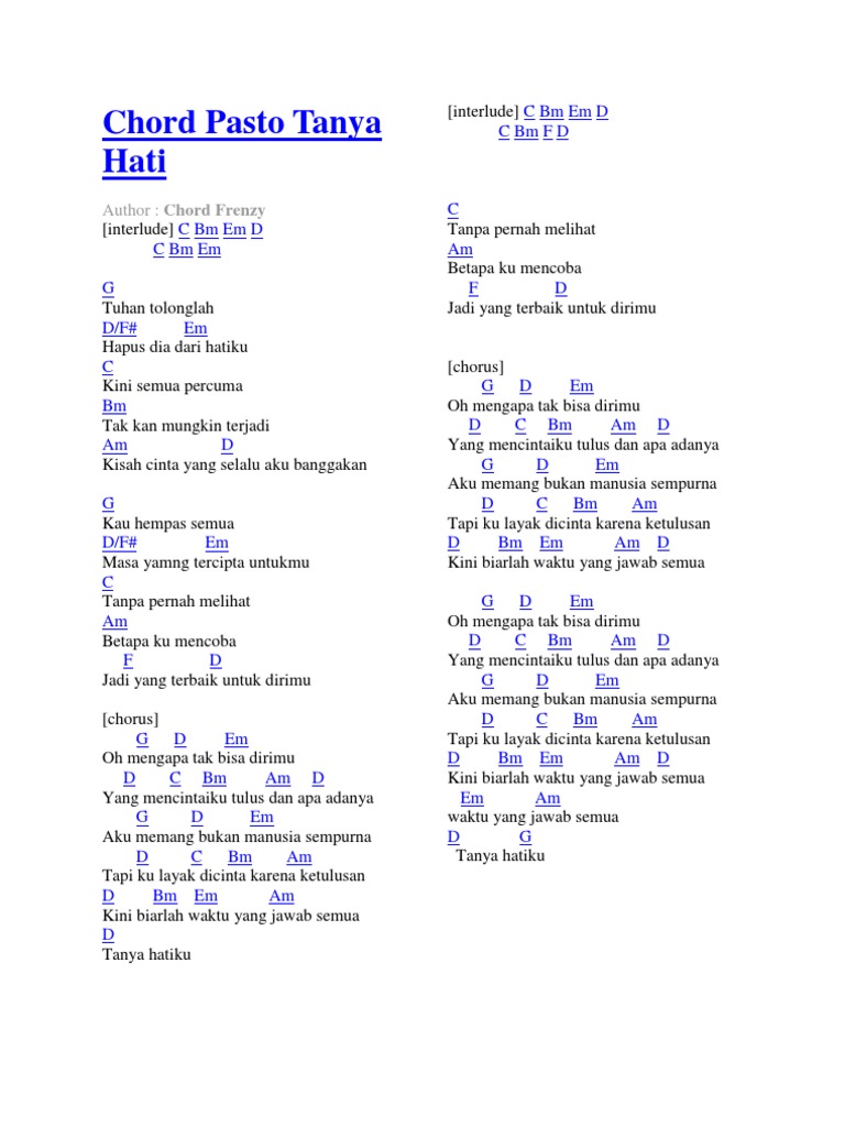 Chord Rindu Dalam Hati Arsy Widianto Feat Brisia Jodie Original Kunci Gitar Chord Gitar Online