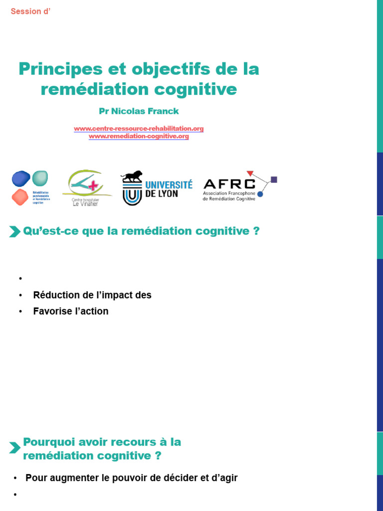 Remédiation cognitive : principes et objectifs | PDF | Schizophrénie ...