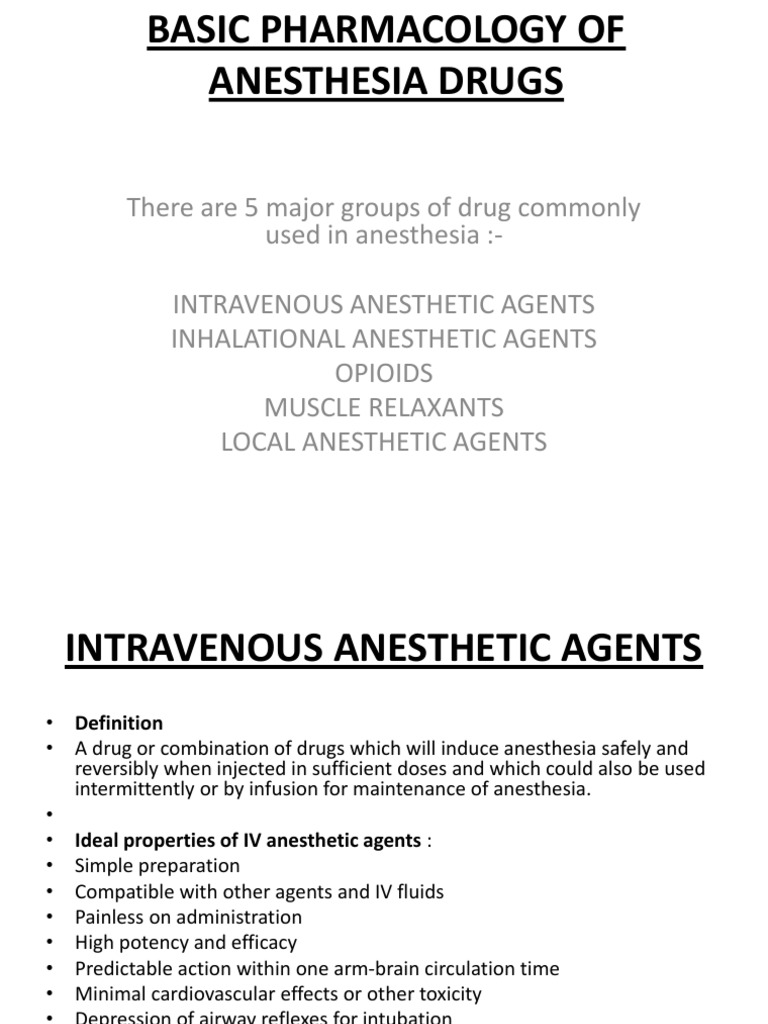 Basic Pharmacology of Anesthesia Drugs Drugs Pharmacology