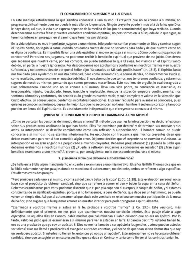 El Conocimiento de Si Mismo y La Luz Divina | PDF | Dios | espíritu Santo