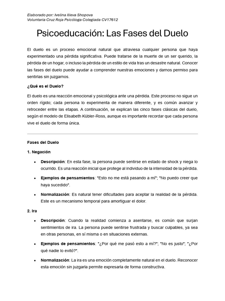 Psicoeducación sobre las Fases del Duelo | PDF | Dolor | Las emociones
