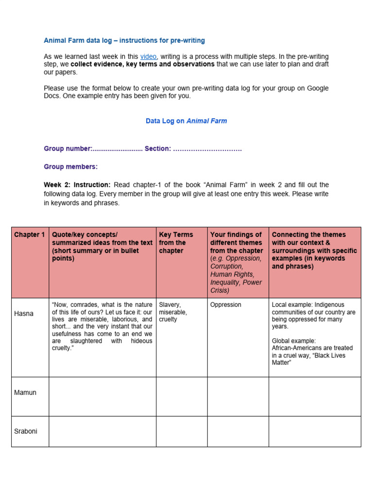 2.10 Animal Farm Data Log Instructions | PDF