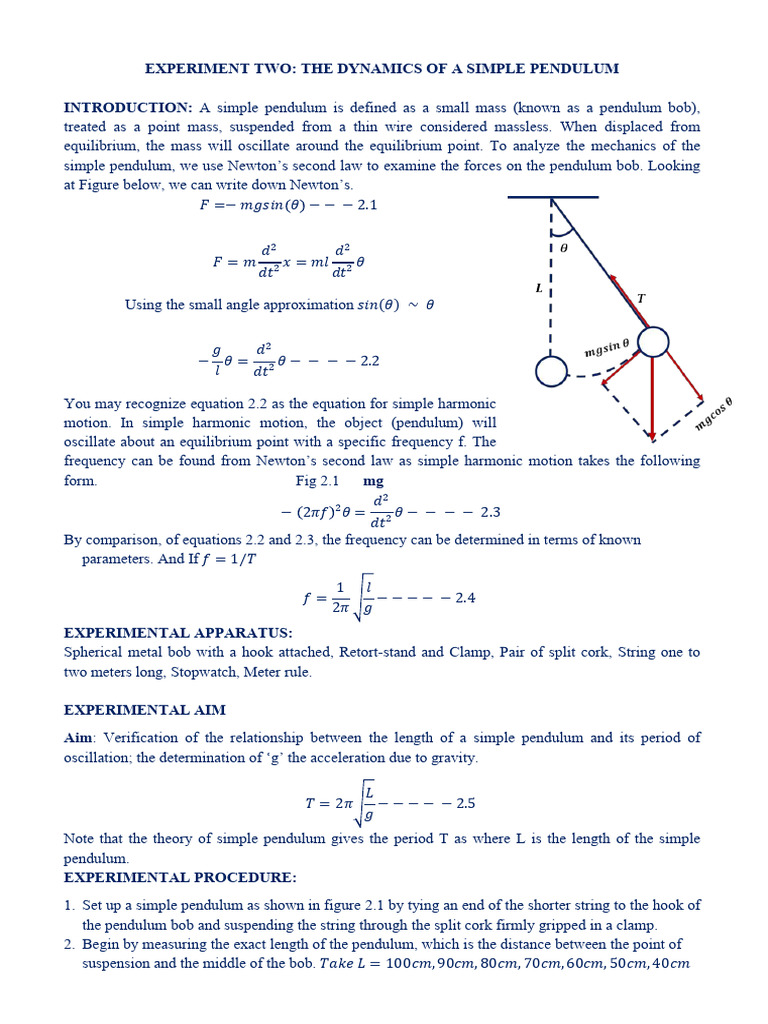 Simple Pendulum Experiment Analysis | PDF | Pendulum | Oscillation