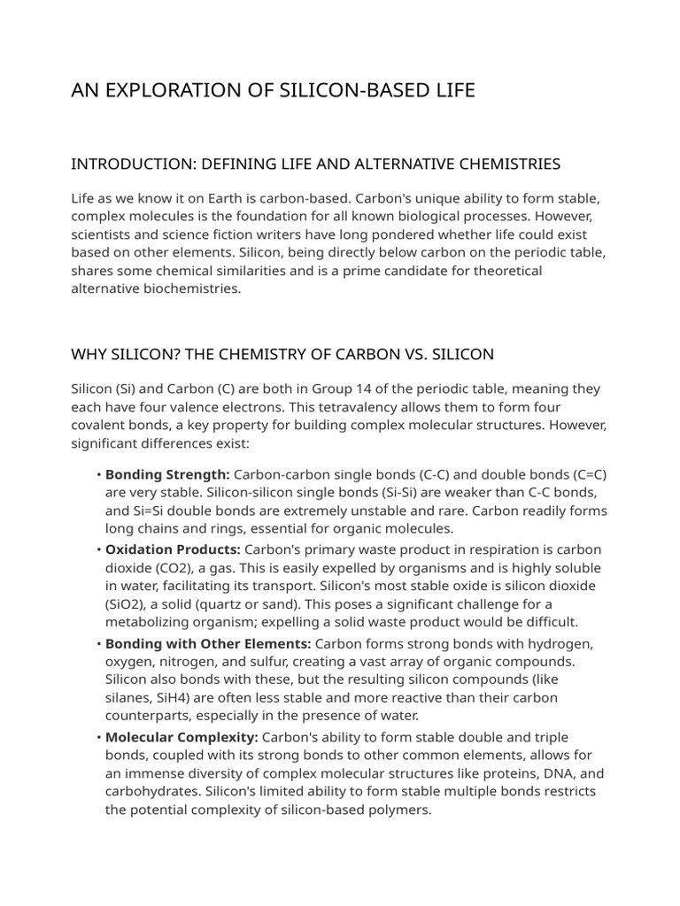 Exploring Silicon-Based Life Forms | PDF | Silicon | Carbon