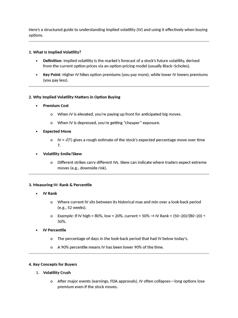 Implied Volatility and Option Buying Guide - Chatgpt | PDF | Option  (Finance) | Greeks (Finance)