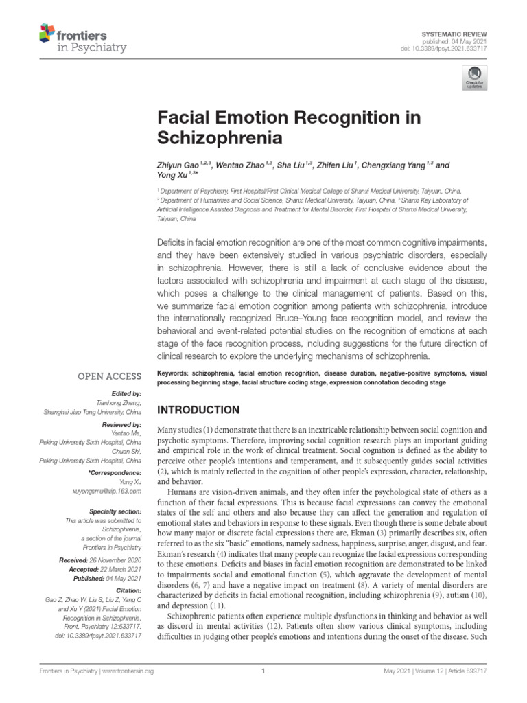 Facial Emotion Recognition in Schizophrenia | PDF | Schizophrenia ...