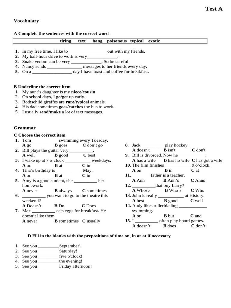 Vocabulary and Grammar Practice Test | PDF | Chess | Chess Theory