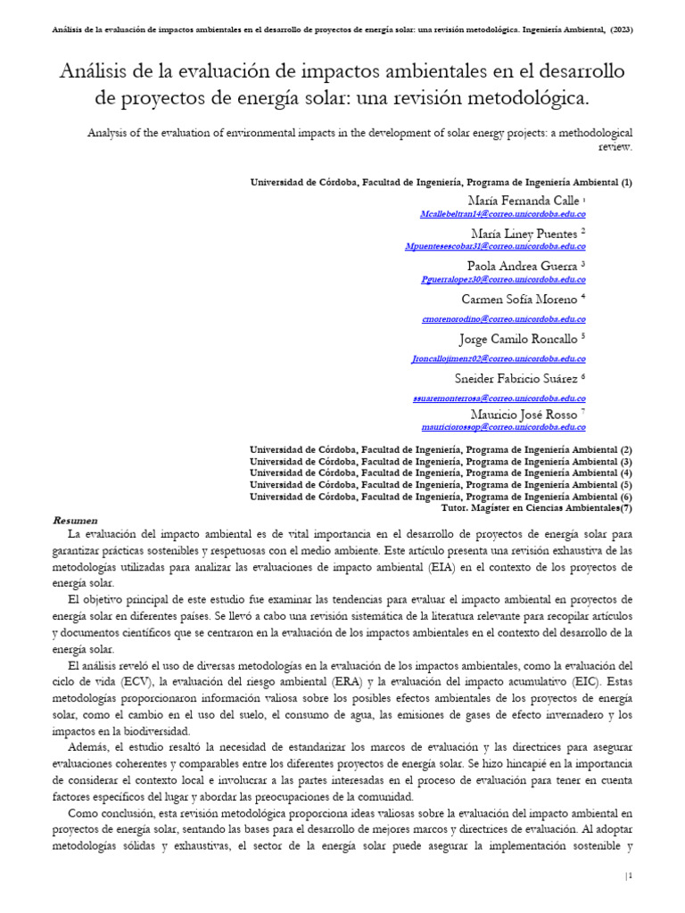 Metodologías de EIA en Proyectos Solares | PDF | Evaluación de impacto ...