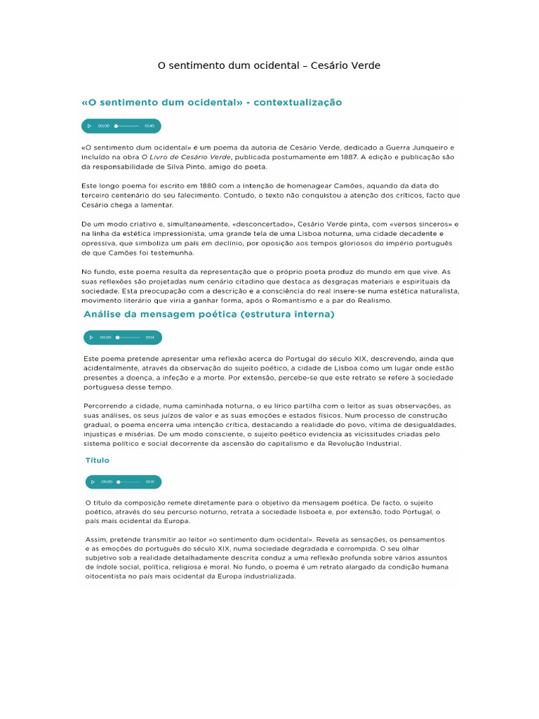 O Sentimento Dum Ocidental | PDF