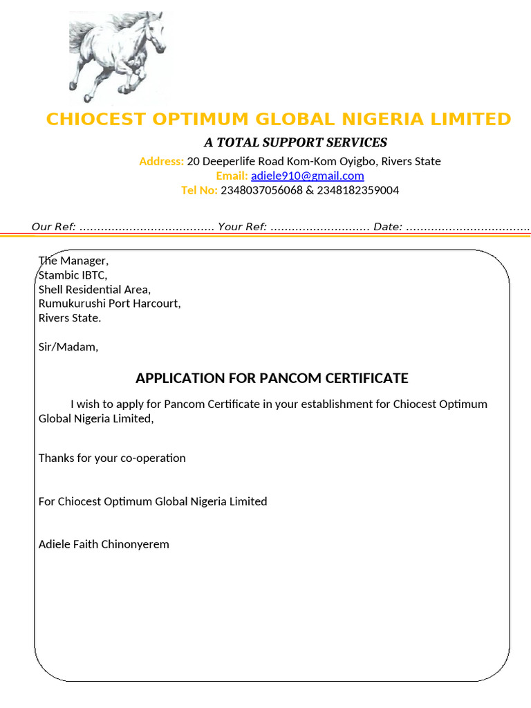 Application for Pancom Certificate | PDF