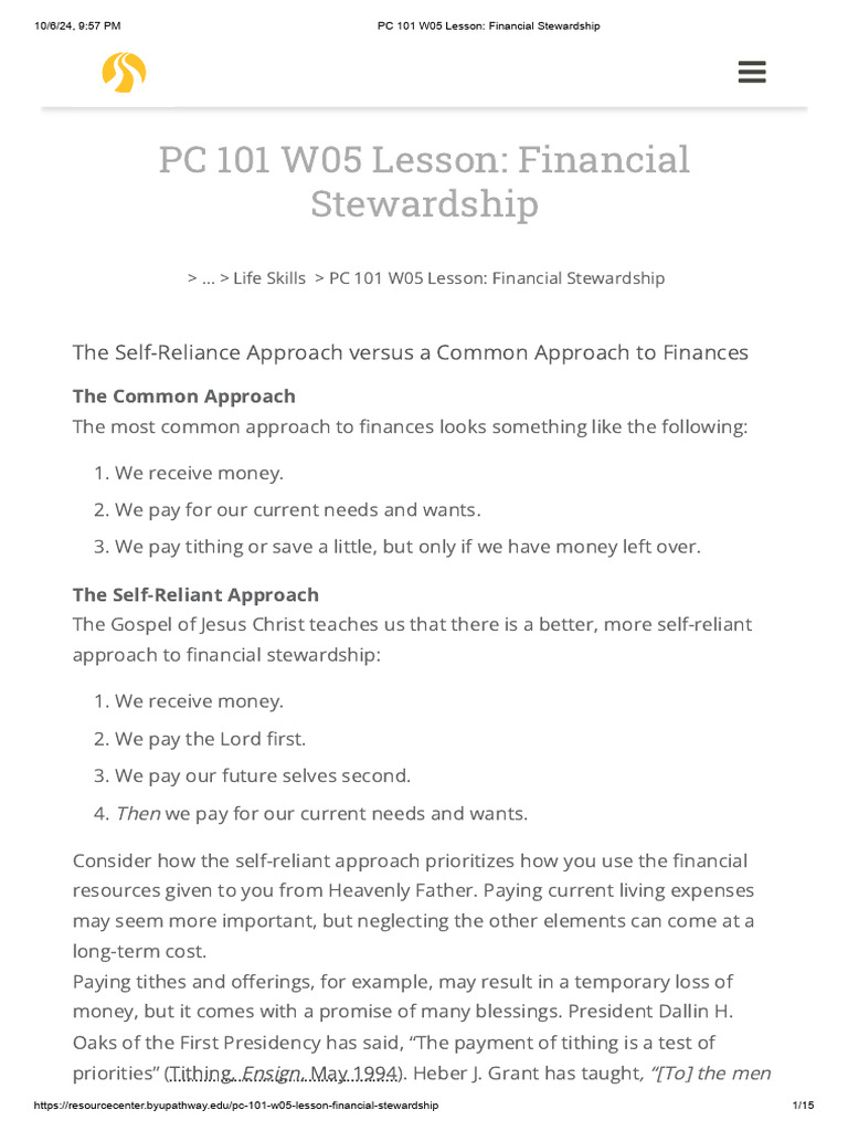 Financial Stewardship: Self-Reliance Guide | PDF | Debt | Interest